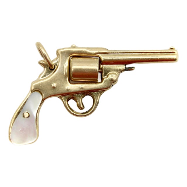 Vintage 14k Gold & Mother-of-Pearl Miniature Gun Pendant or Charm For Sale