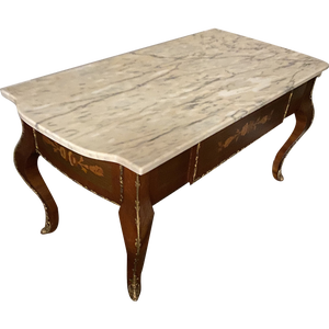 1920s Traditional Cherry Wood and Marble Coffee Table