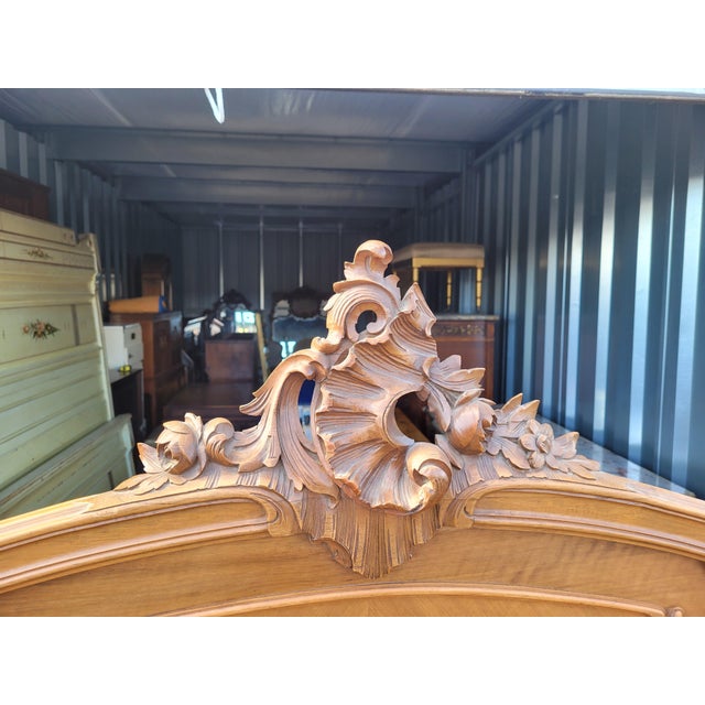 Fantastic antique French hall bench made from an antique French carved walnut bed. The back is the headboard, the sides...