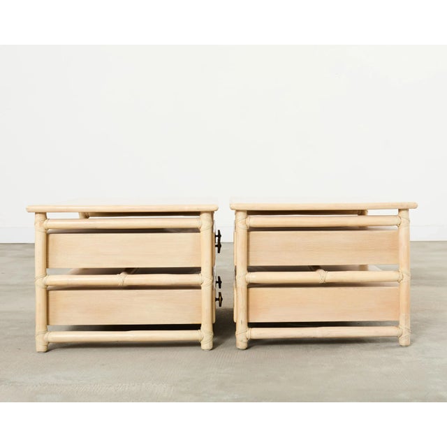 Pair McGuire Cerused Oak Rattan Nightstands End Tables For Sale - Image 10 of 17