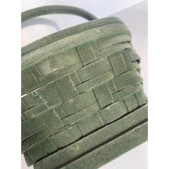 Wood Vintage Early Twentieth Century Decorative Green Velveteen Flocked Woven Wood ‘Easter’ Basket For Sale - Image 7 of 12