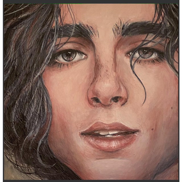 Timothee by Katalin Studlik | Acrylic on board portrait of a young man with dark hair For Sale