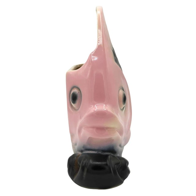Mid-Century California Pottery Pink & Black Ceramic Angel Fish Pocket Planter For Sale - Image 4 of 6