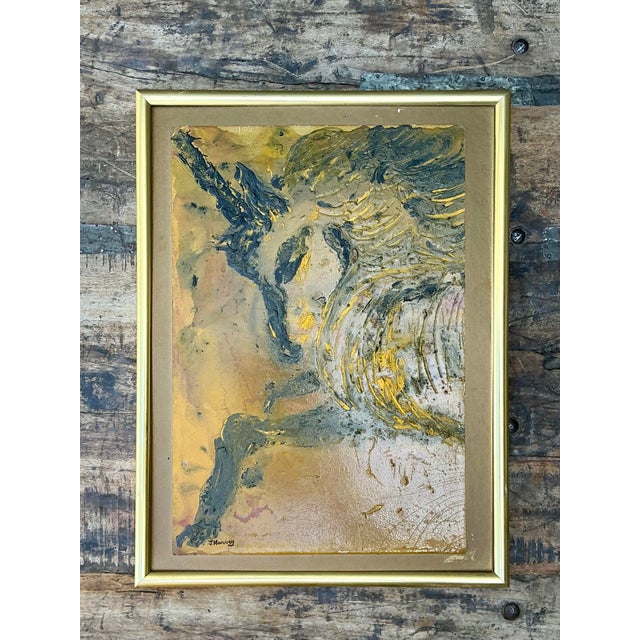 Vintage Original Acrylic Oil Painting of Unicorn For Sale - Image 10 of 12