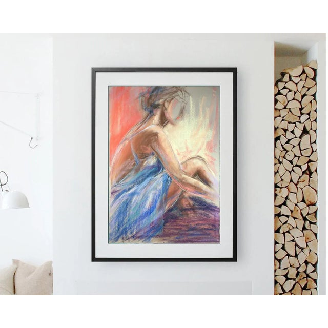 Blue "Ballerina" Contemporary Original Expressionist Figurative Pastel Drawing by Valeriya Serova For Sale - Image 8 of 9