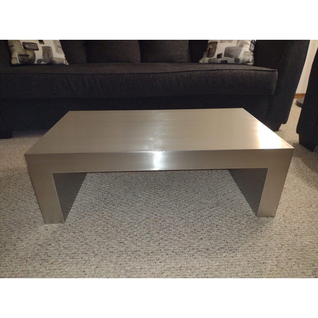 Minimalism Waterfall Coffee Table in Brushed Stainless Steel, 36"x24"x16" (3") Ponoma For Sale - Image 3 of 4