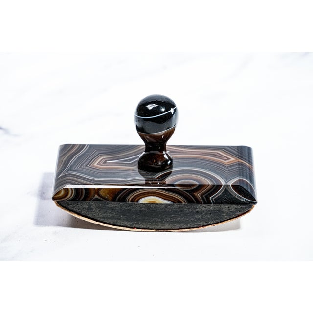 Mesmerizing Antique Victorian Polished Agate Stone Desk Ink Blotter For Sale - Image 12 of 13