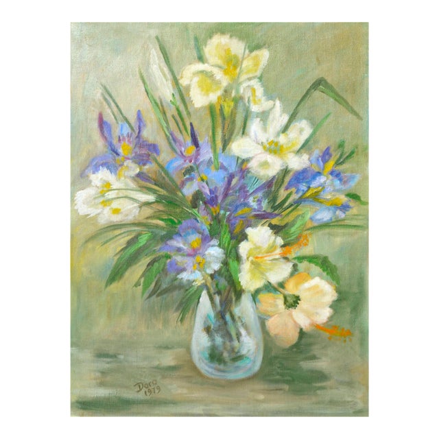 Vintage Still Life -- Yellow & Blue Floral by Doro For Sale