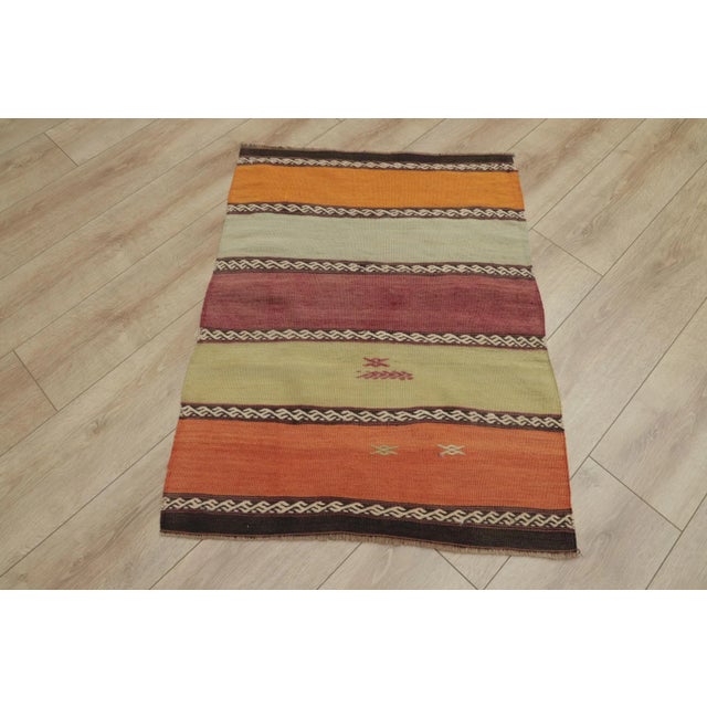 1970s Farmhouse Orange Striped Kilim For Sale In Sacramento - Image 6 of 13