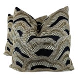 Brunschwig & Fils "Les Rizieres Embroidery" in Black 22" Pillows-A Pair For Sale