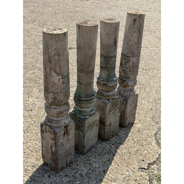 White Antique French Farmhouse Turn Carved Wooden Baluster Spindle Table Legs Set of 4 For Sale - Image 8 of 17