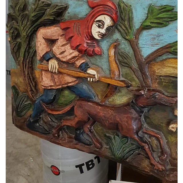 1960s Polychrome Pine Wood Carved Wall Sculpture For Sale - Image 5 of 6