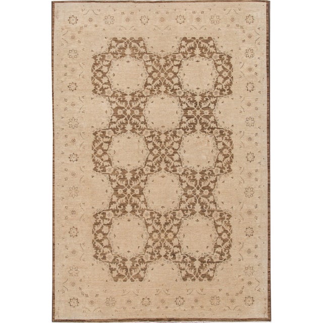 Early 20th Century Antique Paki Peshawar Beige and Brown Handmade Wool Rug For Sale