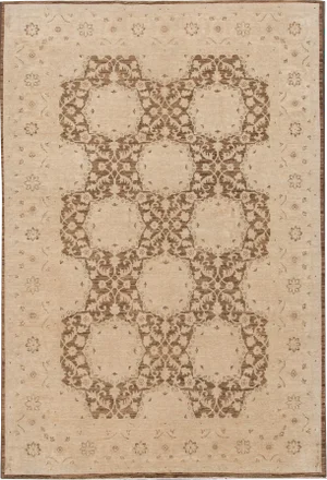 Early 20th Century Antique Paki Peshawar Beige and Brown Handmade Wool Rug