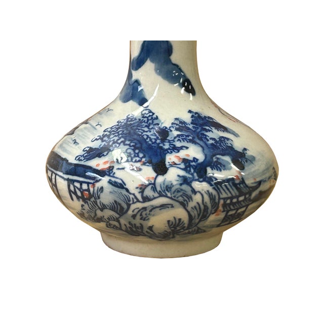 4.5" Chinese Blue White Scenery Flower Graphic Small Porcelain Art Vase For Sale - Image 12 of 12