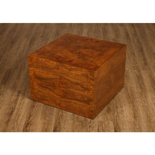 High Quality American Made Cube Form Side Table Featuring Burl Wood Veneer With Continuous Grain Pattern Wrapping The Top...