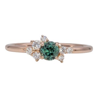 Alexandrite Ring With Earth-Mined Diamond Accents: Solid 14k Gold, Round, Size 6.75 For Sale