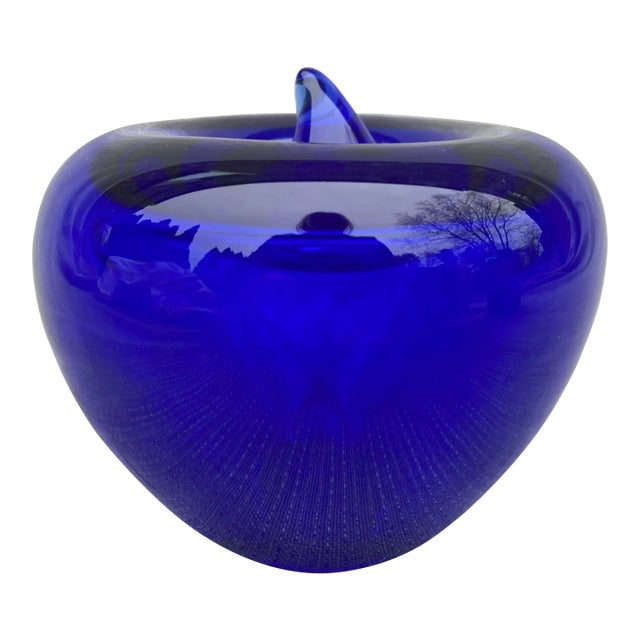 Vintage Cobalt Blue Glass Apple Paper Weight For Sale
