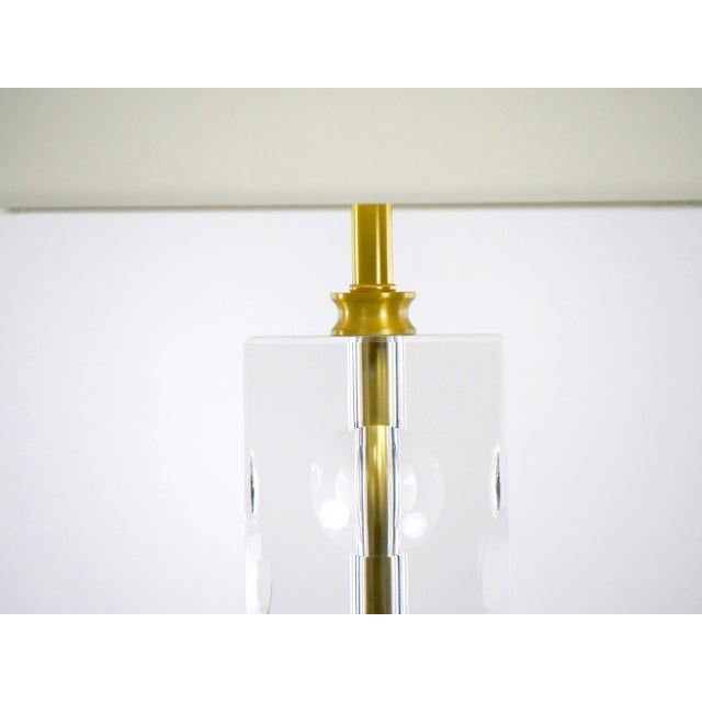 Heavy Cut Glass Italian Art Deco Style Pair Table Lamp For Sale - Image 10 of 13