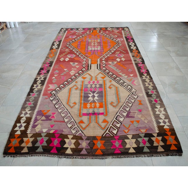 5x11 Turkish Rug, Handwoven Wool Kilim in Muted Red & Bright Orange, Eastern Anatolian Tribal Art, Rustic Farmhouse Decor For Sale - Image 16 of 16