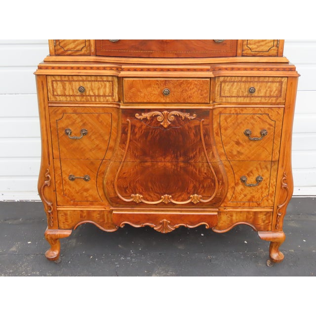 Early 20th Century Early 1900s Depression Era Carved Inlay Tall Chest of Drawers 6639 For Sale - Image 5 of 18