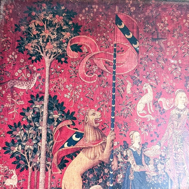 Late 20th Century Coordinating Pair of Framed Medieval Unicorn Tapestry Prints in Gilt and Mahogany-Tone Frames - Set of 2 For Sale - Image 11 of 12