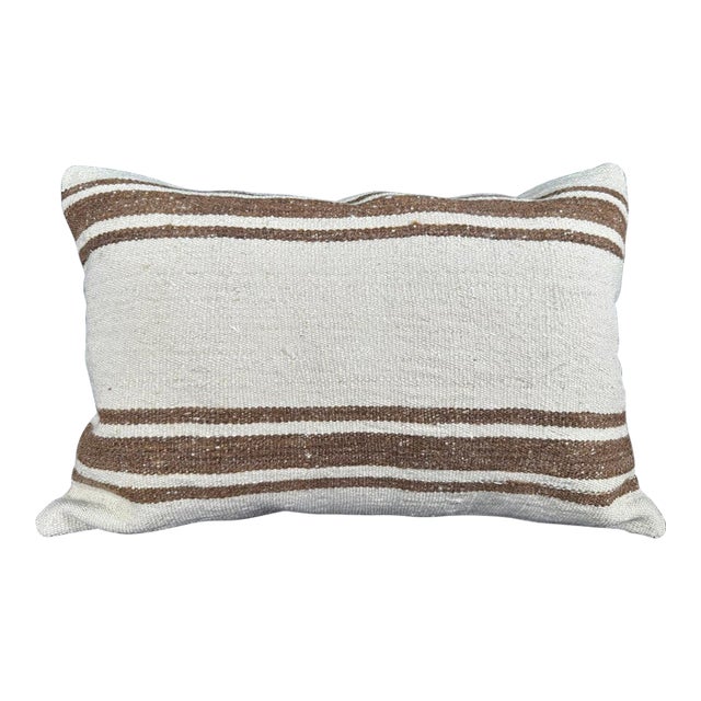 Turkish Hemp Pillow Cushion Natural Beige Brown Pillow Cushion Cover 16" x 24" For Sale