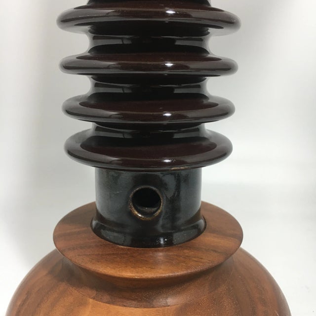 Ceramic Insulator Spool Lamp With Solid Walnut Base For Sale In Baltimore - Image 6 of 12