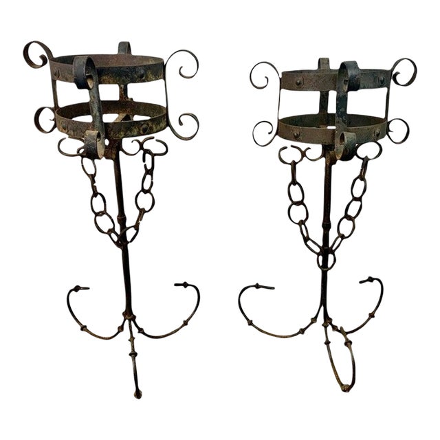 Pair of 19th Century Wrought Iron Wall-Mounted Plant Holders or Torchères For Sale