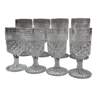 Vintage Anchor Hocking Glass "Wexford" Diamond Point Pattern 4.5” Cordial Goblets - Set of 8 For Sale