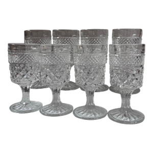 Vintage Anchor Hocking Glass "Wexford" Diamond Point Pattern 4.5” Cordial Goblets - Set of 8