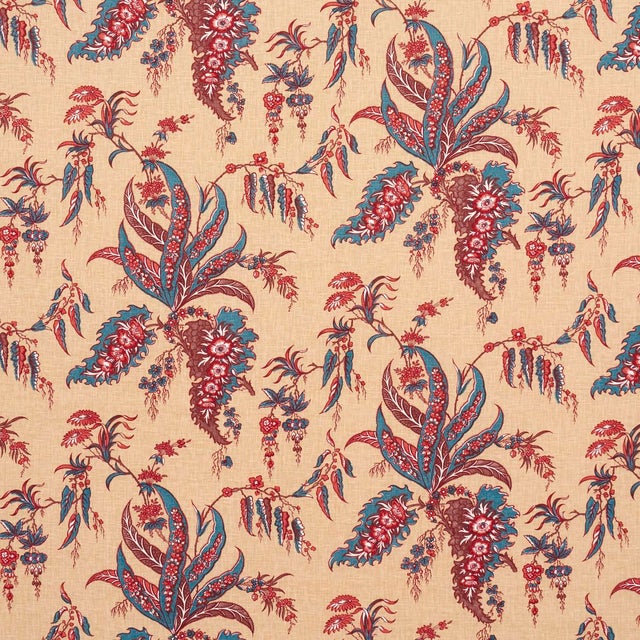 SAMPLE - Schumacher Apolline Botanical Fabric In Rouge & Bleu For Sale