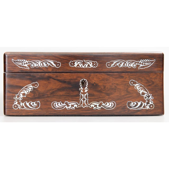 Brown 19th Century English Rosewood & Mother of Pearl Jewelry Box For Sale - Image 8 of 12