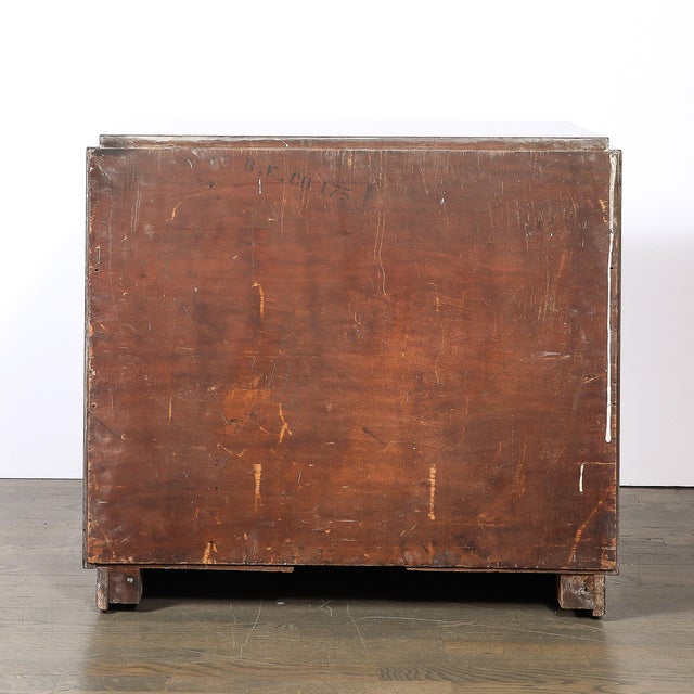 Art Deco Machine Age Waterfall Front Book-Matched Walnut & Black Lacquer Cabinet For Sale - Image 17 of 18