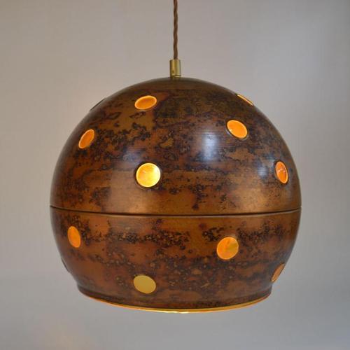 Copper and Amber Glass Pendant Lamps by Nanny Still for Raak, 1960s, Set of 2 For Sale - Image 6 of 12