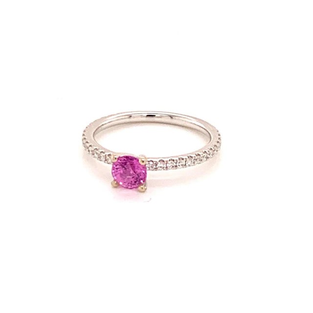 Traditional Diamond Tourmaline Rubellite Ring 6.5 18k Gold 1.04 TCW Certified For Sale - Image 3 of 6