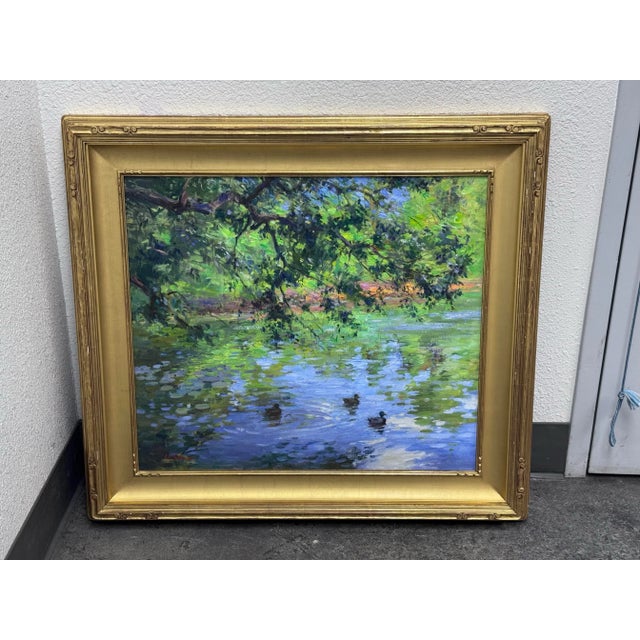 Circa 2004 Gary David Hoffmann "Ducks on Willow Pond" Original Oil Painting, Framed For Sale - Image 12 of 12