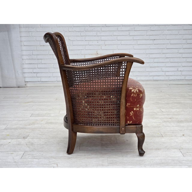 Wood Vintage Danish Armchair in Salmon Pink Furniture Velour and Furniture Mesh, 1950s For Sale - Image 7 of 18