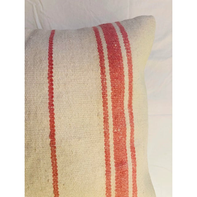 2010s Vintage Turkish Kilim Creamy White With Rose Stripe Cotton Wool Decorative Pillow For Sale - Image 5 of 8