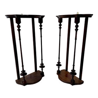 Fine Pair Turned Antique 21 1/2” Mahogany Wall Shelves For Sale