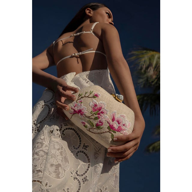 Textile Tamu Bean Clutch in Natural / Pink For Sale - Image 7 of 7