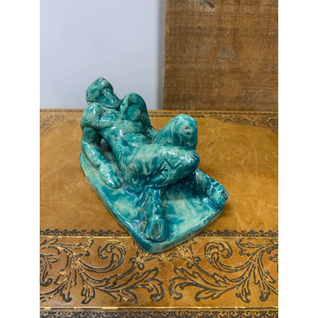 Ceramic Pair of Signed 1932 Ceramic Glazed Faun Sculptures For Sale - Image 7 of 12