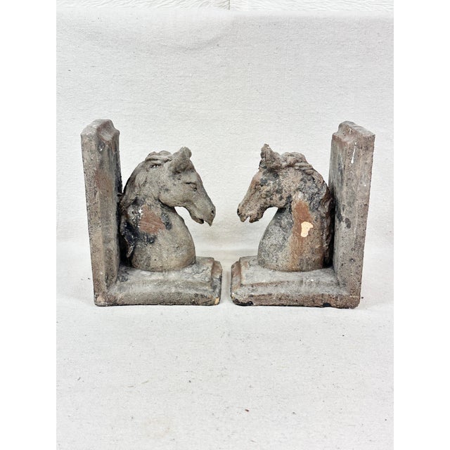 Late 20th Century Vintage Weathered Equestrians Style Horse Bookends-a Pair For Sale - Image 5 of 6