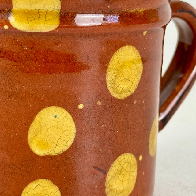 Brown Antique 19th Century French Hand Painted Polkadot Pitcher in Caramel Brown, 4" H For Sale - Image 8 of 9