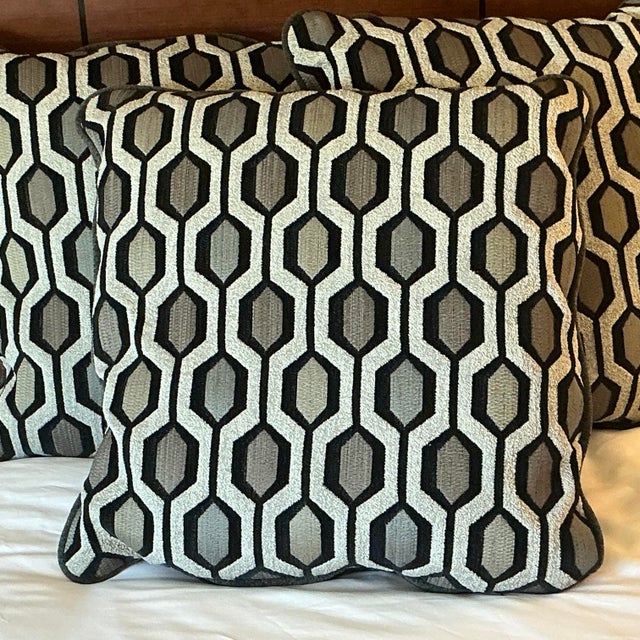 1980s 1980s Abstract Boho Chic Geometric Gray & Black Chenille Tapestry Style Pillows - Set of 3. For Sale - Image 5 of 10