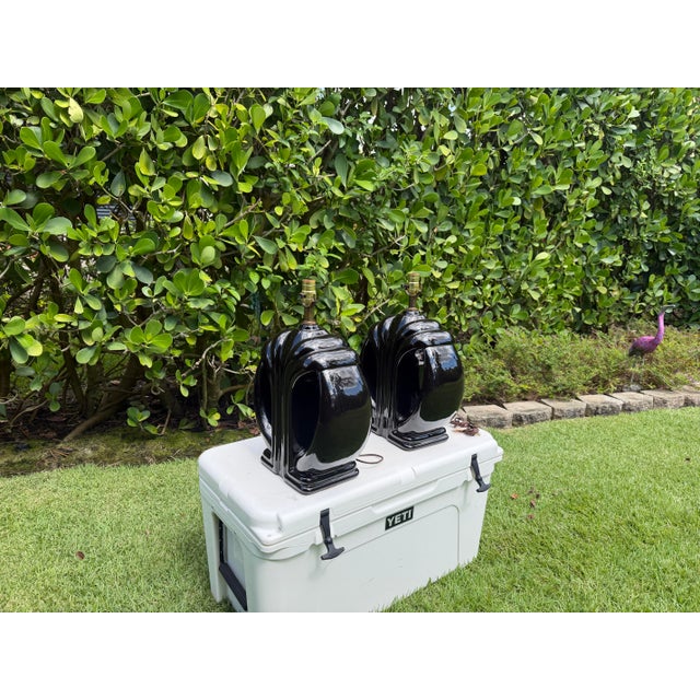 Ceramic Vintage Sculptural Postmodern Black Ceramic Table Lamps, Pair For Sale - Image 7 of 9