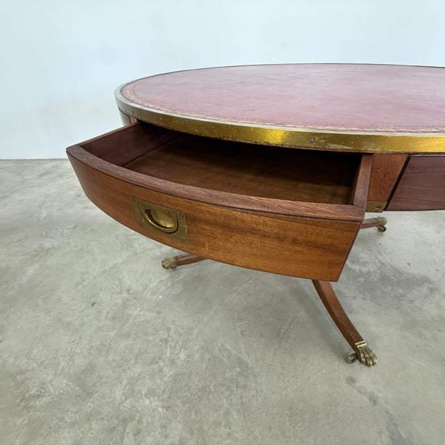 19c Mahogany Leather Top Drum Table For Sale - Image 10 of 12