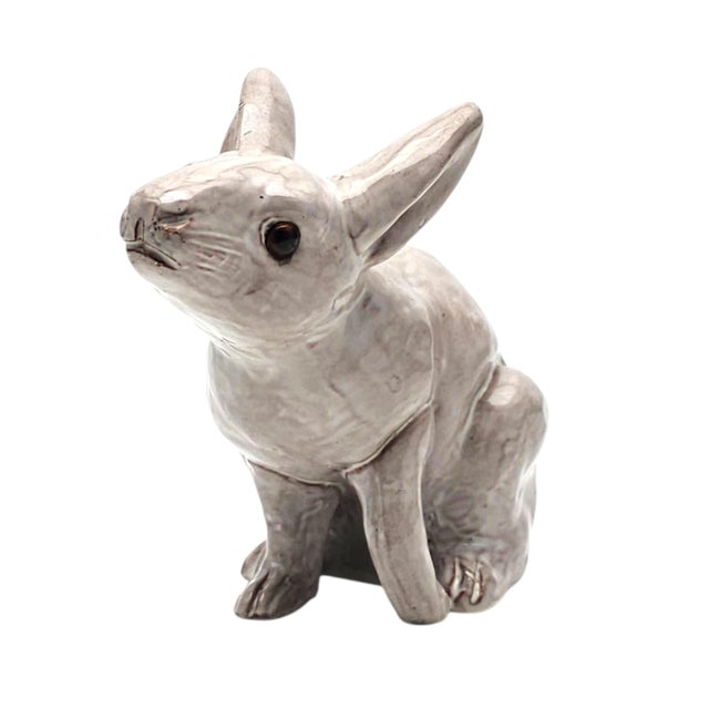 VTG Studio Pottery Rabbit Sculpture White Glaze Glass EyesTerracotta 9" For Sale In San Francisco - Image 6 of 13