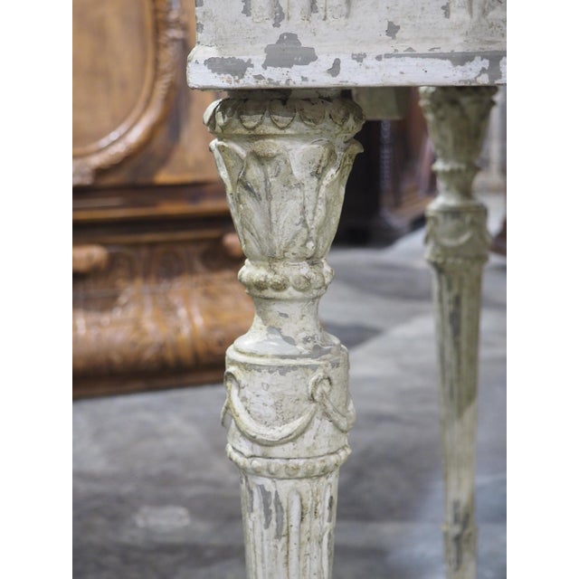 Antique French Painted Louis XVI Style Console Table With Marble Top For Sale - Image 17 of 18
