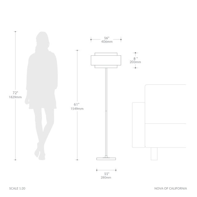 Slimline Coronado Floor Lamp 61" H - Satin Nickel, Linen Drum Shade, Dimmable, Bulb Included For Sale In Los Angeles - Image 6 of 6